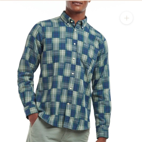 Barbour Tailored Fit 100% Cotton Button up Tartan Patch Shirt Sz M Kielder Blue - Picture 1 of 15